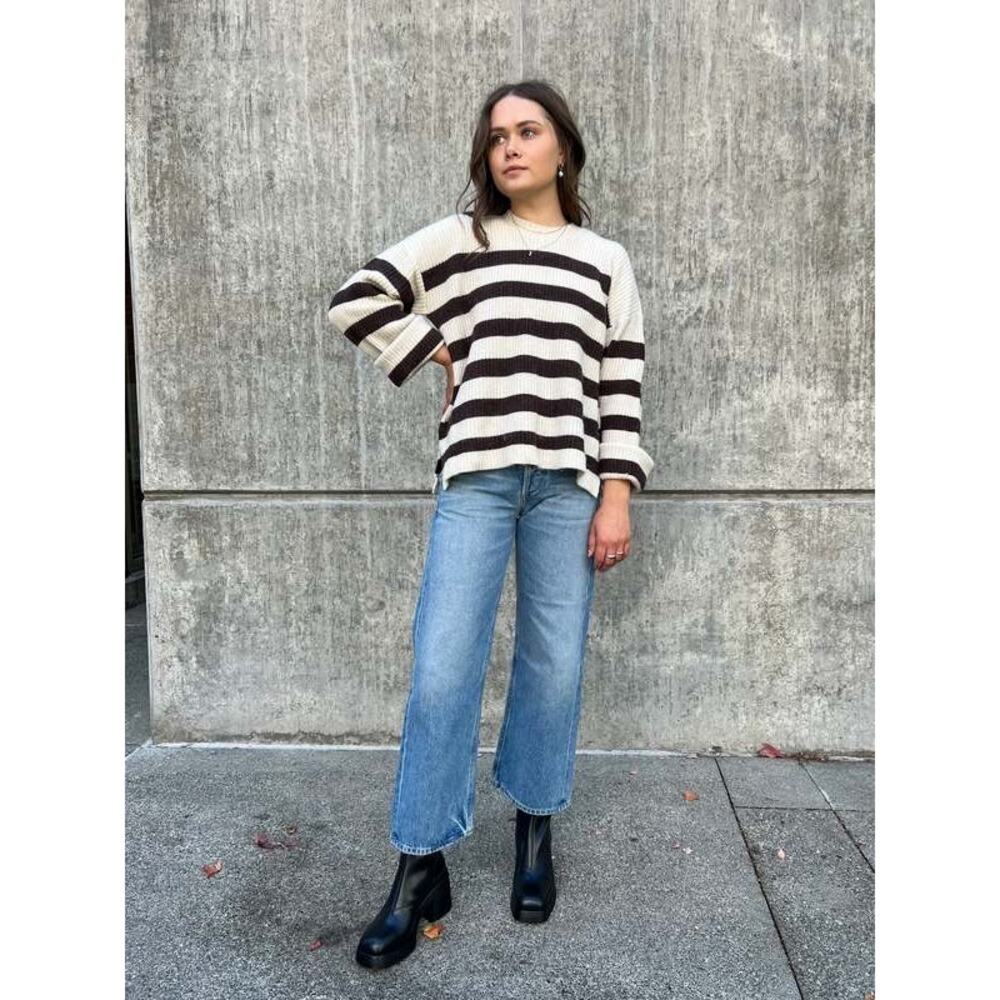Oval Square Quiet Luxury Striped Lambswool Boxy Oversized Sweater long sleeves